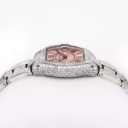 Cartier Customised Pink 11.75CT Diamond Stainless Steel Roadster 2675 Quartz Women's Wristwatch 31mm