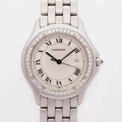 Cartier Customised White 0.50CT Diamond Stainless Steel Cougar 987904 Quartz Women's Wristwatch 33mm