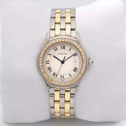 Cartier Customised Ivory 5CT Diamond 18K Yellow Gold Cougar 187904 Quartz Women's Wristwatch 33mm