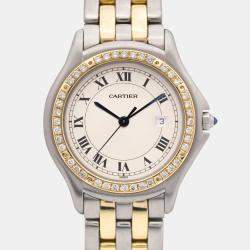 Cartier Customised Ivory 5CT Diamond 18K Yellow Gold Cougar 187904 Quartz Women's Wristwatch 33mm
