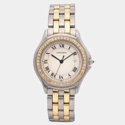 Cartier Customised Ivory 5CT Diamond 18K Yellow Gold Cougar 187904 Quartz Women's Wristwatch 33mm