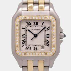 Cartier Customised White 50CT Diamond Stainless Steel Panthere 110000R Quartz Women's Wristwatch 27mm