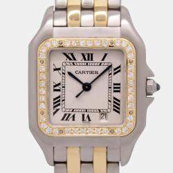 Cartier Customised White 50CT Diamond Stainless Steel Panthere 110000R Quartz Women's Wristwatch 27mm