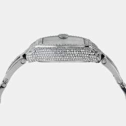Cartier Customised Silver Diamond Stainless Steel Roadster W62016V3 Quartz Men's Wristwatch 36mm