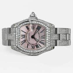 Cartier Customised Silver Diamond Stainless Steel Roadster W62016V3 Quartz Men's Wristwatch 36mm