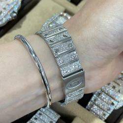 Cartier Customised White Diamond Stainless Steel Santos Galbee 98790 Quartz Women's Wristwatch 29mm