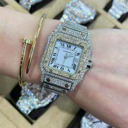 Cartier Customised White Diamond 18K Yellow Gold Santos Galbee 187901 Quartz Women's Wristwatch 29mm