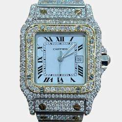 Cartier Customised White Diamond 18K Yellow Gold Santos Galbee 187901 Quartz Women's Wristwatch 29mm