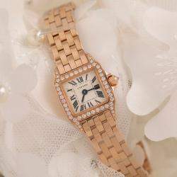 Cartier Customised Pink 0.70CT Diamond 18K Rose Gold Santos 100  Quartz Women's Wristwatch 26mm