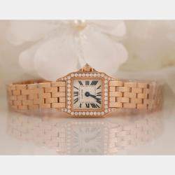Cartier Customised Pink 0.70CT Diamond 18K Rose Gold Santos 100  Quartz Women's Wristwatch 26mm
