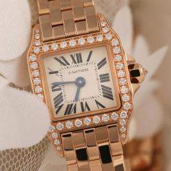 Cartier Customised Pink 0.70CT Diamond 18K Rose Gold Santos 100  Quartz Women's Wristwatch 26mm