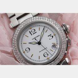 Cartier Customised White Diamond Stainless Steel Pasha 2324 Automatic Women's Wristwatch 35mm