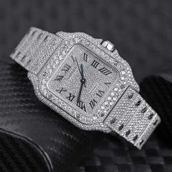 Cartier Customised Black Diamond Stainless Steel Santos de Cartier WSSA0018 Automatic Men's Wristwatch 39.50 MM
