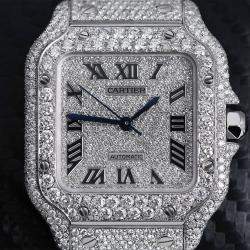 Cartier Customised Black Diamond Stainless Steel Santos de Cartier WSSA0018 Automatic Men's Wristwatch 39.50 MM