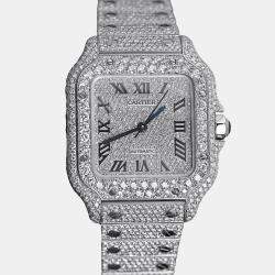 Cartier Customised Black Diamond Stainless Steel Santos de Cartier WSSA0018 Automatic Men's Wristwatch 39.50 MM