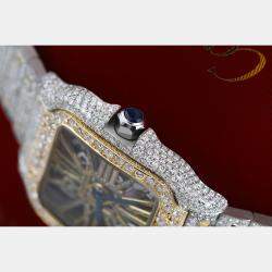 Cartier Customised Blue 32.00CT Diamond 18K Yellow Gold Stainless Steel Santos de Cartier 9611 Manual Winding Men's Wristwatch 39.8MM