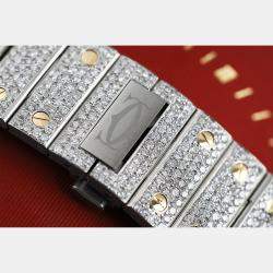 Cartier Customised Blue 32.00CT Diamond 18K Yellow Gold Stainless Steel Santos de Cartier 9611 Manual Winding Men's Wristwatch 39.8MM