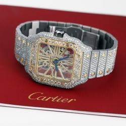 Cartier Customised Blue 32.00CT Diamond 18K Yellow Gold Stainless Steel Santos de Cartier 9611 Manual Winding Men's Wristwatch 39.8MM