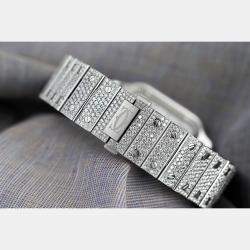 Cartier Customised Blue 32.00CT Diamond Stainless Steel Santos de Cartier 9611 Manual Winding Men's Wristwatch 39.8MM