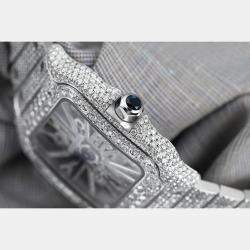Cartier Customised Blue 32.00CT Diamond Stainless Steel Santos de Cartier 9611 Manual Winding Men's Wristwatch 39.8MM