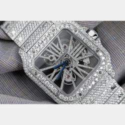 Cartier Customised Blue 32.00CT Diamond Stainless Steel Santos de Cartier 9611 Manual Winding Men's Wristwatch 39.8MM
