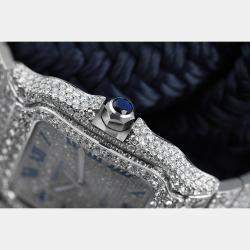 Cartier Customised Blue 25CT Diamond Stainless Steel Santos de Cartier WSSA0018 Automatic Men's Wristwatch 39.50 MM