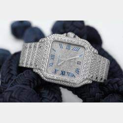 Cartier Customised Blue 25CT Diamond Stainless Steel Santos de Cartier WSSA0018 Automatic Men's Wristwatch 39.50 MM
