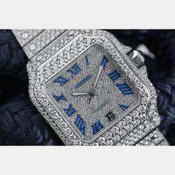 Cartier Customised Blue 25CT Diamond Stainless Steel Santos de Cartier WSSA0018 Automatic Men's Wristwatch 39.50 MM