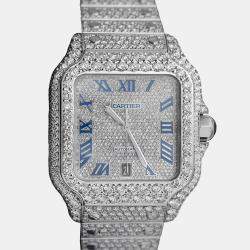 Cartier Customised Blue 25CT Diamond Stainless Steel Santos de Cartier WSSA0018 Automatic Men's Wristwatch 39.50 MM