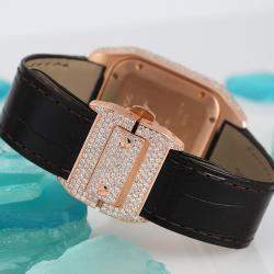 Cartier Customised Brown 12.00CT Diamond 18K Rose Gold Santos 100 2879 Automatic Women's Wristwatch 33mm