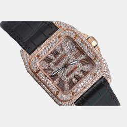 Cartier Customised Brown 12.00CT Diamond 18K Rose Gold Santos 100 2879 Automatic Women's Wristwatch 33mm