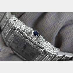 Cartier Customised Silver 29.00CT Diamond Stainless Steel Santos 100 W20073X8 Automatic Men's Wristwatch 41 MM