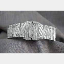 Cartier Customised Silver 29.00CT Diamond Stainless Steel Santos 100 W20073X8 Automatic Men's Wristwatch 41 MM