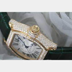 Cartier Customised Silver Diamond 18k Yellow Gold Roadster W62018Y5 Quartz Women's Wristwatch 31 mm