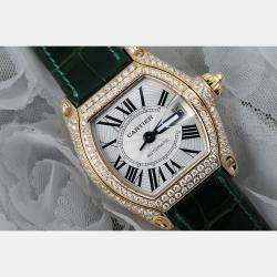 Cartier Customised Silver Diamond 18k Yellow Gold Roadster W62018Y5 Quartz Women's Wristwatch 31 mm