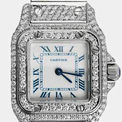 Cartier Customised White Diamond Stainless Steel Santos Galbee W20056D6 Quartz Women's Wristwatch 24 MM