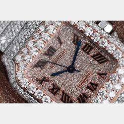 Cartier Customised Blue Diamond 18K Rose Gold Santos de Cartier WSSA0029 Automatic Men's Wristwatch 35.1 mm