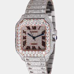 Cartier Customised Blue Diamond 18K Rose Gold Santos de Cartier WSSA0029 Automatic Men's Wristwatch 35.1 mm