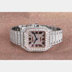 Cartier Customised Blue Diamond 18K Rose Gold Santos de Cartier WSSA0029 Automatic Men's Wristwatch 35.1 mm