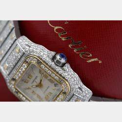 Cartier Customised Ivory Diamond 18K Yellow Gold Santos Galbee  Automatic Women's Wristwatch 24 MM