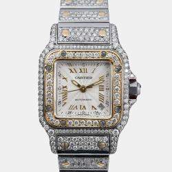 Cartier Customised Ivory Diamond 18K Yellow Gold Santos Galbee  Automatic Women's Wristwatch 24 MM