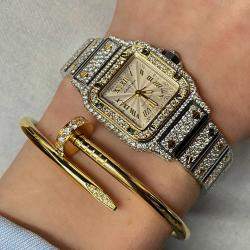 Cartier Customised Ivory Diamond 18K Yellow Gold Santos Galbee  Automatic Women's Wristwatch 24 MM
