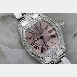 Cartier Customised Pink Diamond Stainless Steel Roadster W62016V3 Quartz Women's Wristwatch 36
mm