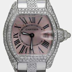 Cartier Customised Pink Diamond Stainless Steel Roadster W62016V3 Quartz Women's Wristwatch 36
mm