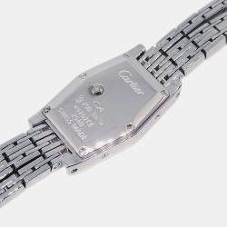 Cartier Silver 18k White Gold Diamond Laniere Tonneau Quartz Women's Wristwatch 18 mm