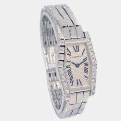 Cartier Silver 18k White Gold Diamond Laniere Tonneau Quartz Women's Wristwatch 18 mm