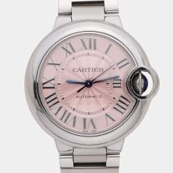 Pre Owned Cartier Pink Stainless Steel Blue Sapphire Ballon Bleu de Cartier W6920100 Women's Wristwatch 33mm