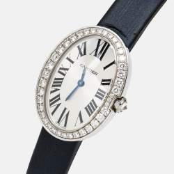 Cartier Silver 18K White Gold Diamond Satin Baignoire WB520027 Women's Wristwatch 25 mm