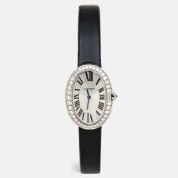 Cartier Silver 18K White Gold Diamond Satin Baignoire WB520027 Women's Wristwatch 25 mm