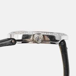 Cartier Silver 18K White Gold Diamond Satin Baignoire WB520027 Women's Wristwatch 25 mm